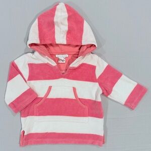Pottery Barn Kids Striped Beach Cover-Up Girls 6-12M Pink White Hooded Towel